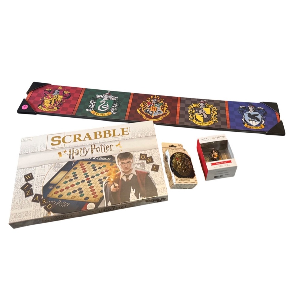 Harry Potter Gift Set: Sealed Scrabble Game, 36" Hogwarts Plaque,‎ Ornament, NIB